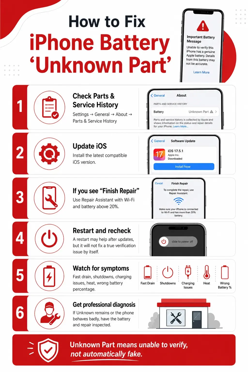 How to fix an iPhone battery Unknown Part message, step by step