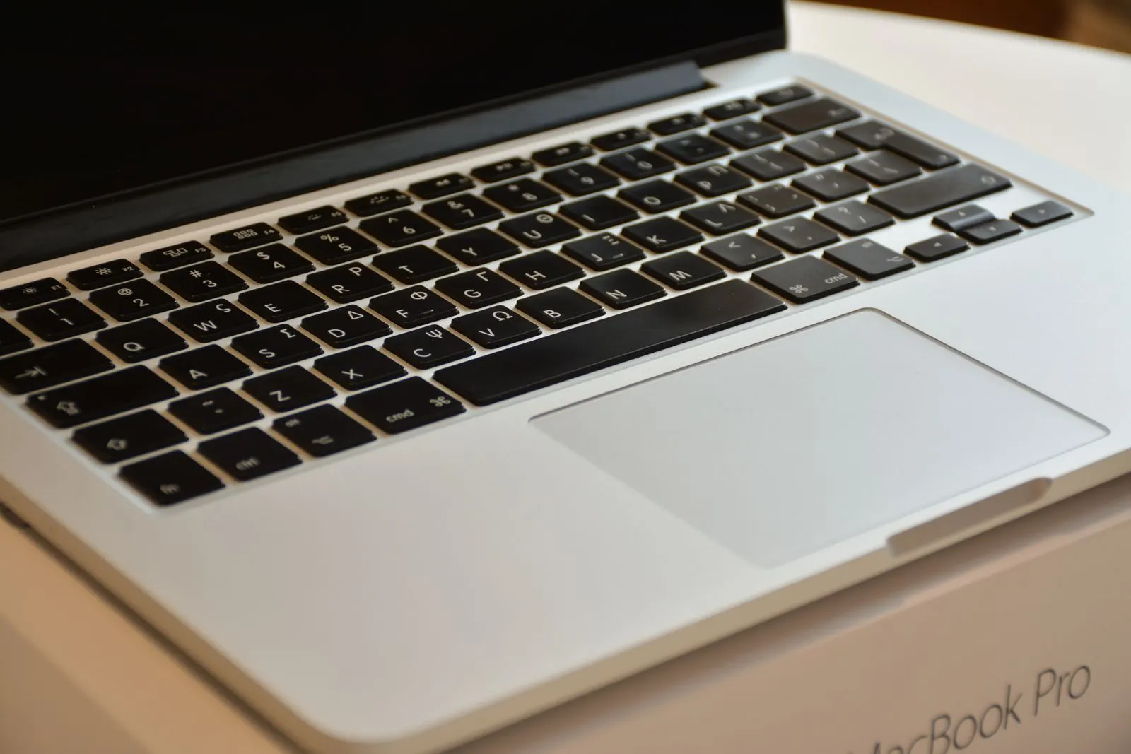 Close up of a MacBook Pro keyboard and trackpad